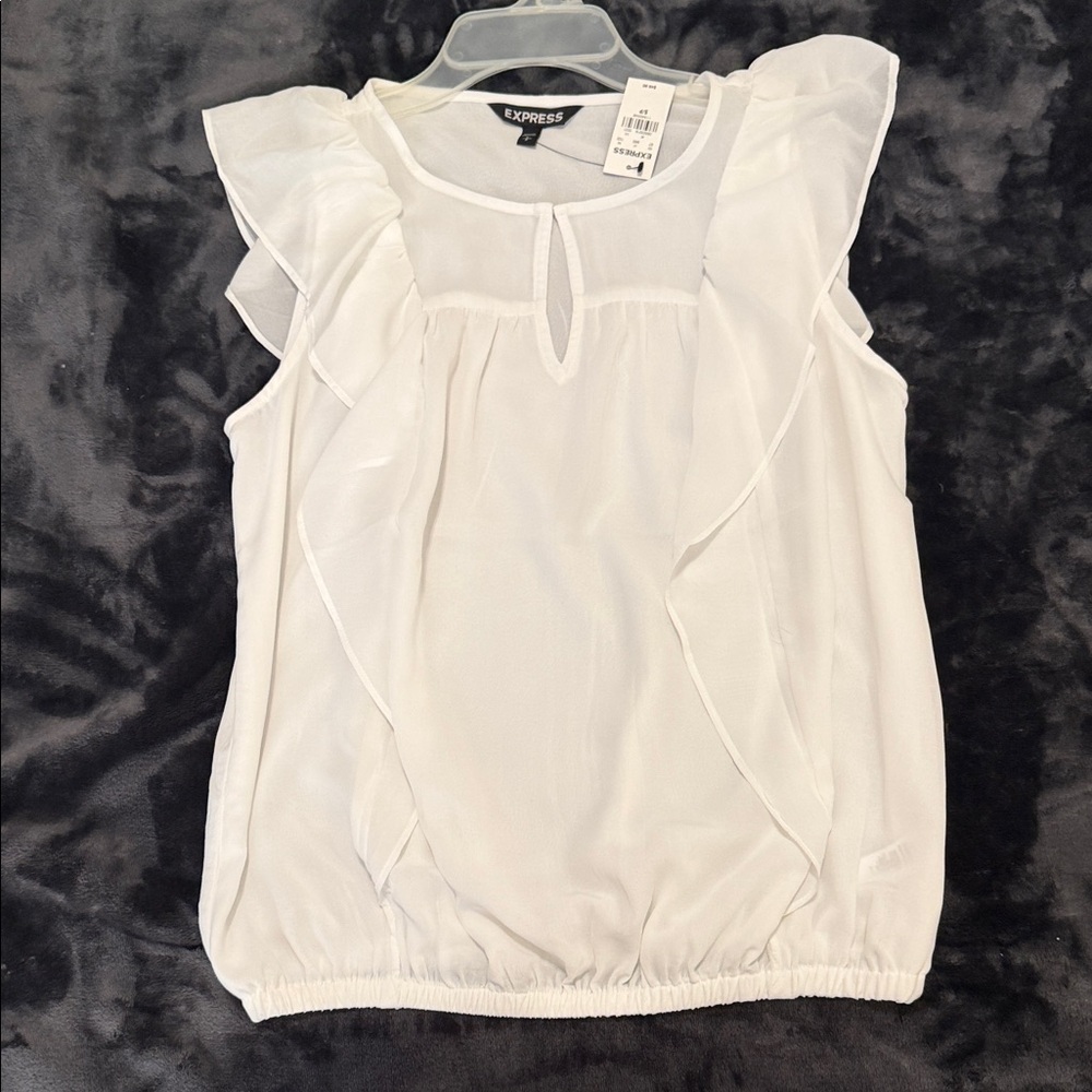 Express Women's Elegant White Flutter Sleeve Top